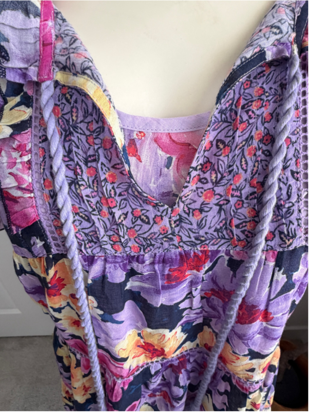 Sundance Fields of Beauty Floral Tiered Mini Dress Purple Boho Medium - Picture 3 of 11